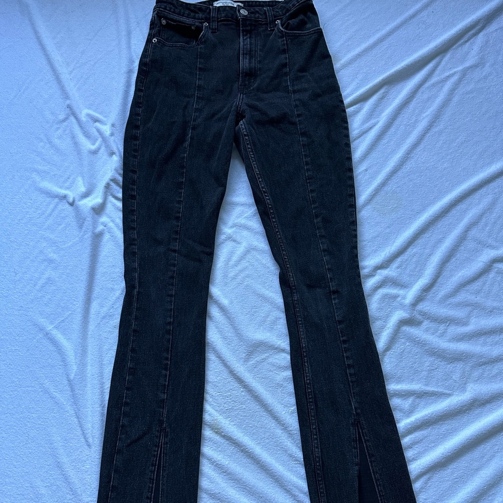 Abercrombie curve love black jeans split hem skinny flare